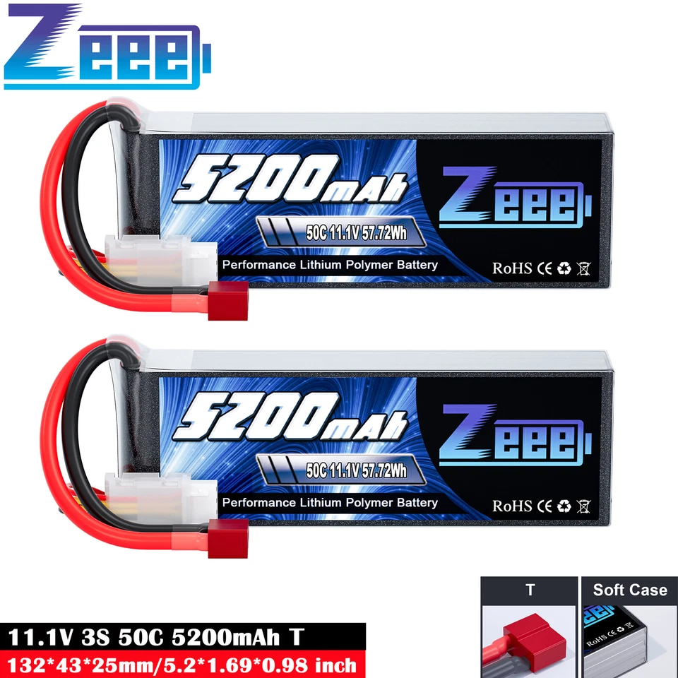 2x Zeee 11,1V 3S Lipo Akku 5200mAh 50C T Stecker für RC Flugzeug Auto Boot UAV
