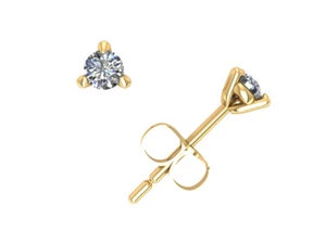 0.20Ct Round Diamond Martini Stud Earrings 14k Yellow Gold Prong GH I1 Push Back - Picture 1 of 3