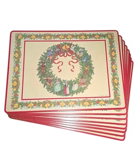 VTG Pimpernel Marlene Moore 12 Days Of Christmas Wreath 8 Cork Backed Placemats - Picture 1 of 13