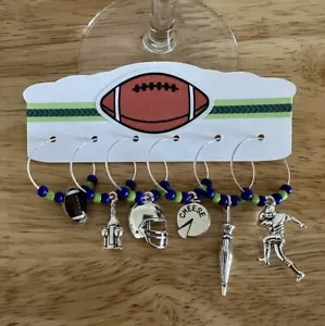 Fußball Wein Charms, 6 Wein Charms, Fußball Fan, blau grün Fußballmannschaft🍷🏈 - Bild 1 von 13