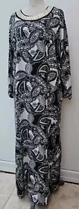 BNWT Moda Made In Italy Ladies Size 16 18 Black White Paisley Print Dress Curve - Picture 1 of 11