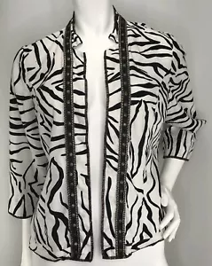 Chico’s Gr. 1 verzierter 3/4 Ärmel vorne offen leichter Leinen Zebra Blazer - Bild 1 von 7