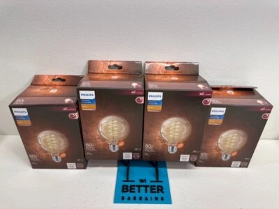 Philips Dimmable Vintage 60W Amber G25 LED Decorative Light Bulb, NEW 4 PACK - Image 1 of 4