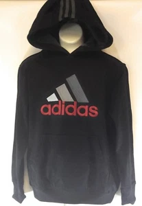 NEW Boys Girls Kids Youth Adidas W60903 Black Silver Red Logo Hoodie Sweatshirt - Picture 1 of 2