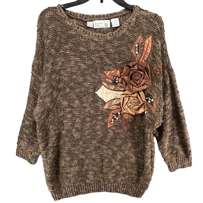 Suéter Bonnie and Bill Vintage Mujer 2XL Marrón Apliques Florales Años 90 Grandmacore Foto 1 de 4