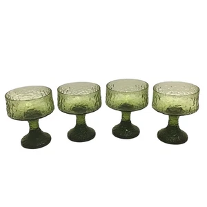 4 Lenox Impromptu Hand Blown Crystal Dessert Crinkle Green Goblet Sherbet Vtg - Picture 1 of 10