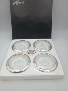 Vintage Leonard Glass Starburst Silver Plated Coasters. Set of 4, Made in Italy - Picture 1 of 5