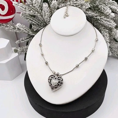 Collar Corazón Brighton Reno Tono Plata Cristal Filigrana 18"-20" Foto 1 de 4