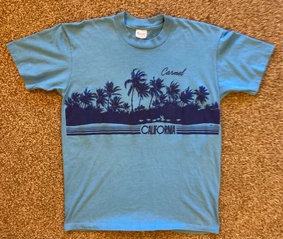 Camiseta vintage 1981 Carmel California 2 caras grande hecha en EE. UU. azul Stedman Foto 1 de 4