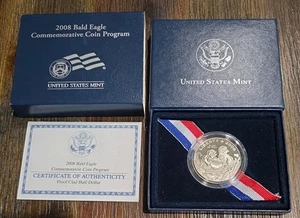 2008-S U.S. Proof Clad Bald Eagle Commemorative Half Dollar Oeiginal Box/COA - Picture 1 of 3