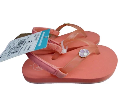Reef Little Charming toddler girl peach shell charm coral thong sandals -Sz 6-NW - Image 1 of 4