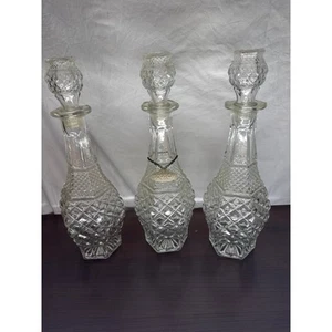 Vintage Anchor Hocking Wexford Clear Glass Diamond Cut Decanters- Set of 3 - Picture 1 of 6