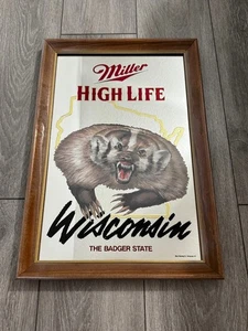 VINTAGE 1994 MILLER HIGH LIFE BADGER STATE WISCONSIN BIER WERBUNG SPIEGELSCHILD - Bild 1 von 2