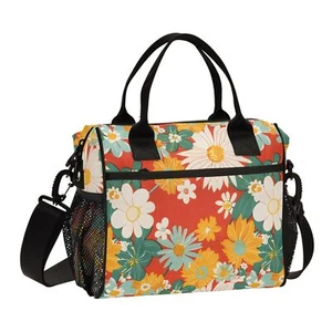 Lunch Bag Women Insulated Lunch Box Wide-Open Lunch Tote Flowers Retro Reusab... - Picture 1 of 6