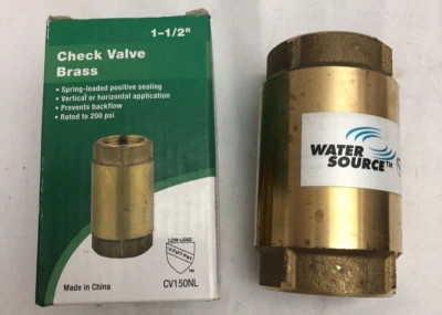 NEW Water Source Spring Loaded Brass Check Valve 200psi - 1-1/2" - CV-150NL - Image 1 of 4