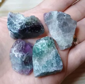 4 Atemberaubende grobe bunte Fluorit unpolierte Kristalle Heilproben - Bild 1 von 5