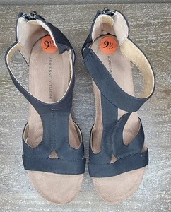 Adrienne Vittadini Womens Thayer Sandals Black Wedge Heels Size 9.5 M, New - Picture 1 of 7
