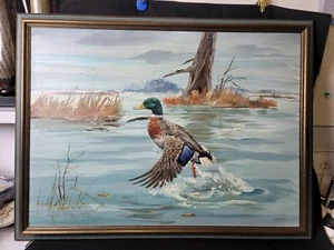 Texas Artist Clay McGaughy olio d'anatra originale su tavola 30"x22" - Foto 1 di 10