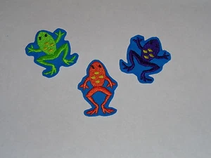 Set of 3 "Colorful Frogs" Iron-On Embroidered Patches - Picture 1 of 1