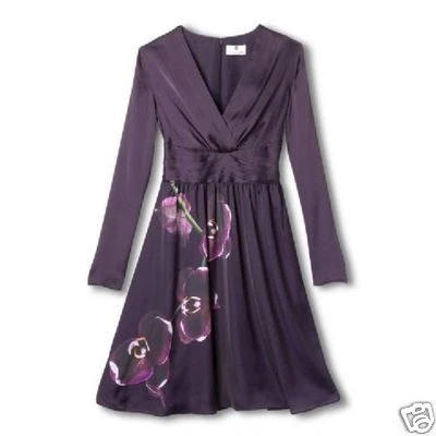 New JOSEPH ALTUZARRA Satin A-line long sleeve Dress Orchid flower Purple size 4 - Image 1 of 4