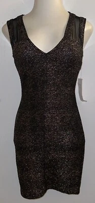 Vestido para mujer negro y dorado brillante sin mangas de MYSTIC ~ talla pequeña S ~ nuevo con etiquetas Foto 1 de 4