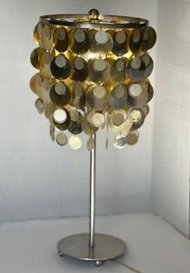 Vintage 21 in Tall 9in Wide  Chrome Colored Lamp w/Gold & Silver Dangling Disks