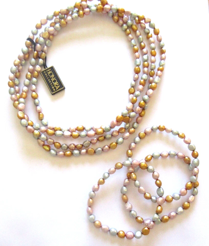 Conjunto Patata Perla Colección Honora - Collar y 3 Pulseras - Amarillo Rosa Azul Foto 1 de 4