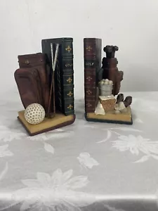 Golf Clubs Bookends Bag and Golf Balls 3D Themed Book Shelf Decor Pair Set - Picture 1 of 7