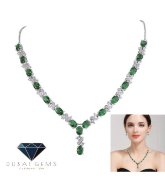 Collar acabado oro blanco esmeralda verde y diamantes creados franqueo gratuito  Foto 1 de 4