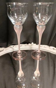 2 Mikasa SEA MIST AMETHYST Wine Glasses Purple Frost Sculptured Stem Pair Set - Picture 1 of 9