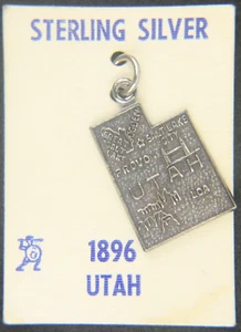 NEW Vintage NOS 925 Sterling Silver 1896 Utah Map Pendant Travel Souvenir Charm - Picture 1 of 4