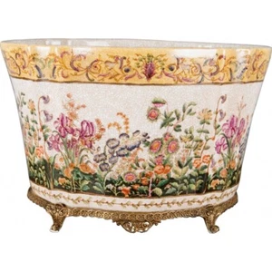 Wild Breeze Porcelain with Bronze Ormolu Planter-14'' X 9.5''H - Picture 1 of 5