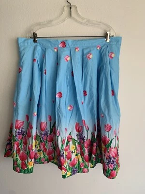 Falda 3XL Hell Bunny Azul Tulipanes Floral XXXL Rockabilly Primavera Flores Prado Foto 1 de 4