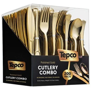 200 Gold Plastic Silverware Set - Plastic Gold Cutlery Set - Disposable Flatw... - Picture 1 of 6