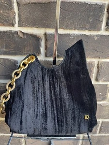 NWT $278 Donna Karen LAWRENCE WRISTLET satchel Black Velvet - Picture 1 of 8