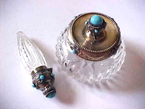 Blackington Sterling Silver Jeweled Perfume Bottle & Powder Jar - Picture 1 of 4