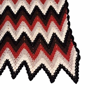Vintage Años 70 Afgano Hecho a Mano Crochet Chevron Patrón 90x45" Marrón Naranja Retro - Imagen 1 de 5