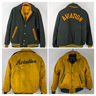 Chaqueta Universitaria Letterman Reversible Vintage Años 50 60 Hewitt Mfg Co AVIATION EE. UU. Foto 1 de 4
