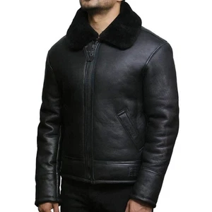 Herren Leder Lammfell Shearling Jacke Flieger Flieger Fell B3 Bomber Pilotenmantel - Bild 1 von 6