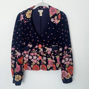 Blazer Anthropologie Talla 4 Vintage Y2K Azul Pana Iluminado por la Luna Petunia Estampado Floral - Imagen 1 de 10