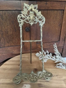 Cavalletto vintage ornato grande 15" alto ottone massiccio metallo opera d'arte - Foto 1 di 7