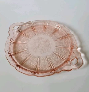 Vintage Pink Depression Glass Handled Platter Jeanette Cherry Blossom Pattern - Picture 1 of 9