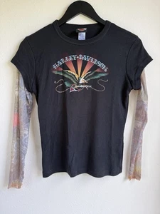 Harley Davidson Women’s Eagle Tattoo Sleeve Graphic Black M Danbury Connecticut - Picture 1 of 10