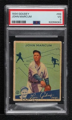 1934 Goudey Big League Chewing Gum R320 John Marcum #69 PSA 3 - Image 1 of 2