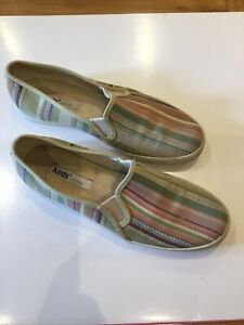 Keds Womens Canvas Flats Size 3.5 (USA 6) pastel stripe Slip Ons Very good used.