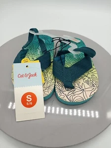 Cat & Jack Toddler Flip Flops Sz S (5/6) Teal Blue/Green Leaf Print - Picture 1 of 5