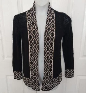 NWT $129 LUCKY BRAND Black & White NUBBY KNIT Open Front Cardigan S Petite - Picture 1 of 7