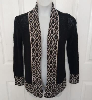 NWT $129 LUCKY BRAND Black & White NUBBY KNIT Open Front Cardigan S Petite - Image 1 of 4