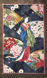 Rare OOP Japanese Asian Cotton Fabric 2015 Nobu Fujiyama Kona Bay Geisha Charm - Picture 1 of 14
