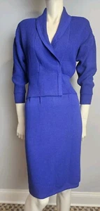 Vintage St John Marie Gray 2 Piece Set Blue Sweater Skirt Oversized Fit Size P - Picture 1 of 17